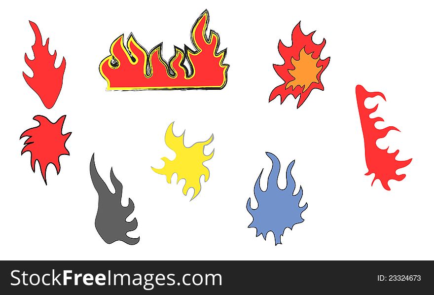 Vector illustration. A set of elements of fire