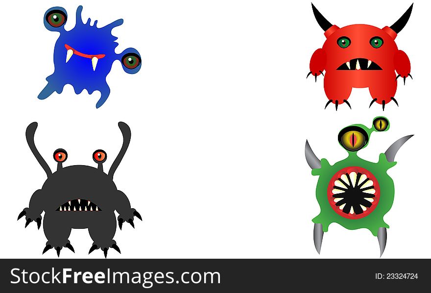 Vector illustration. Four funny monster