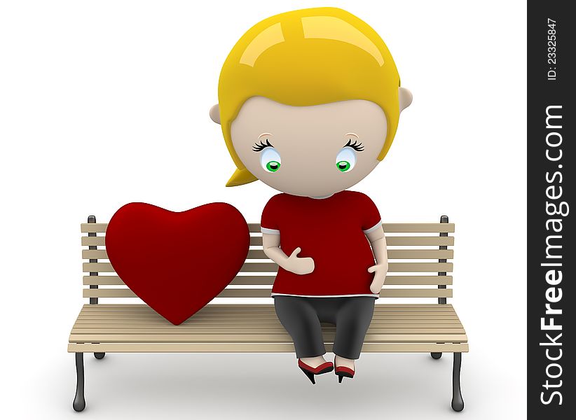 Pregnant woman on a bench with heart sign. New constantly growing collection of expressive unique multiuse people images. Concept for family illustration. . Pregnant woman on a bench with heart sign. New constantly growing collection of expressive unique multiuse people images. Concept for family illustration. .