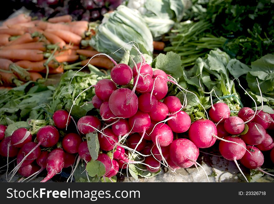 Radishes on a vegetable market in Split Kroatia