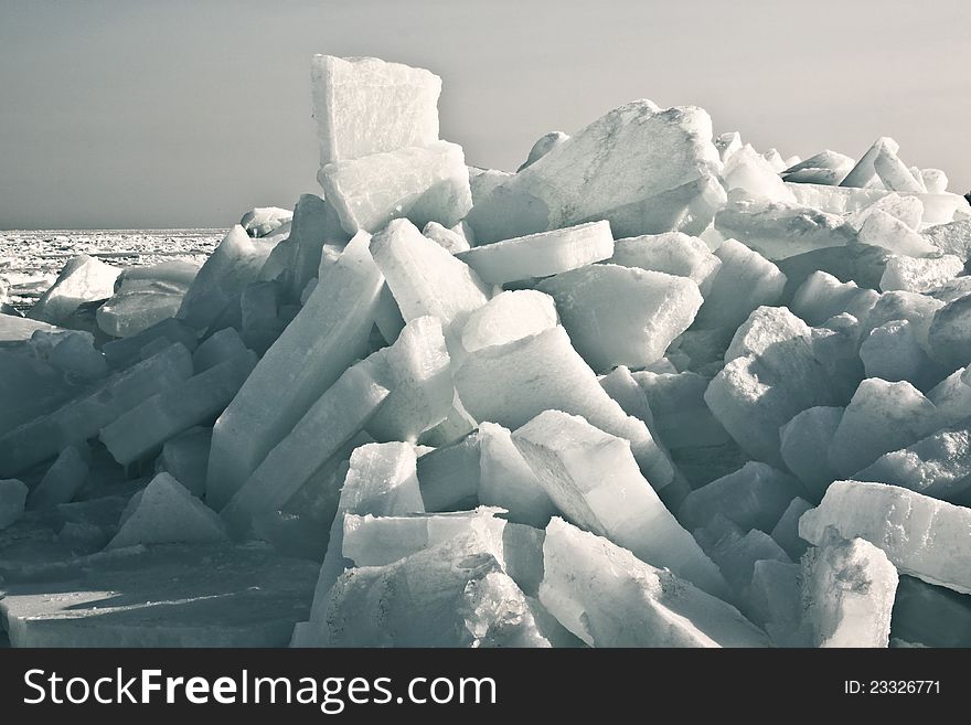 Odessa, ice on frozen beach. Odessa, ice on frozen beach