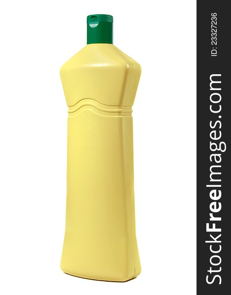 Yellow dishwashing bottle on a white background. Yellow dishwashing bottle on a white background