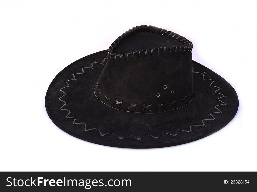 Black western hat on white background