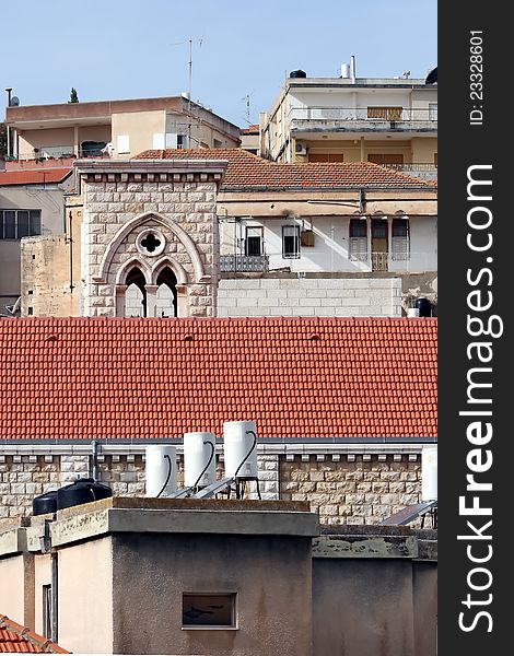 Old tiled roofs of dwelling-houses in Bethlehem, Israel