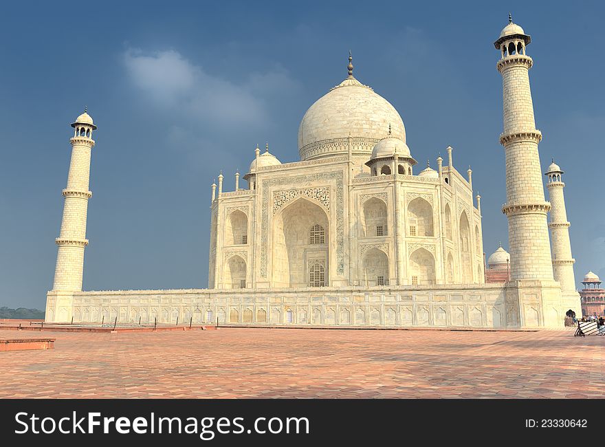 The Taj Mahal mausoleum in sunset ligth, Agra, India