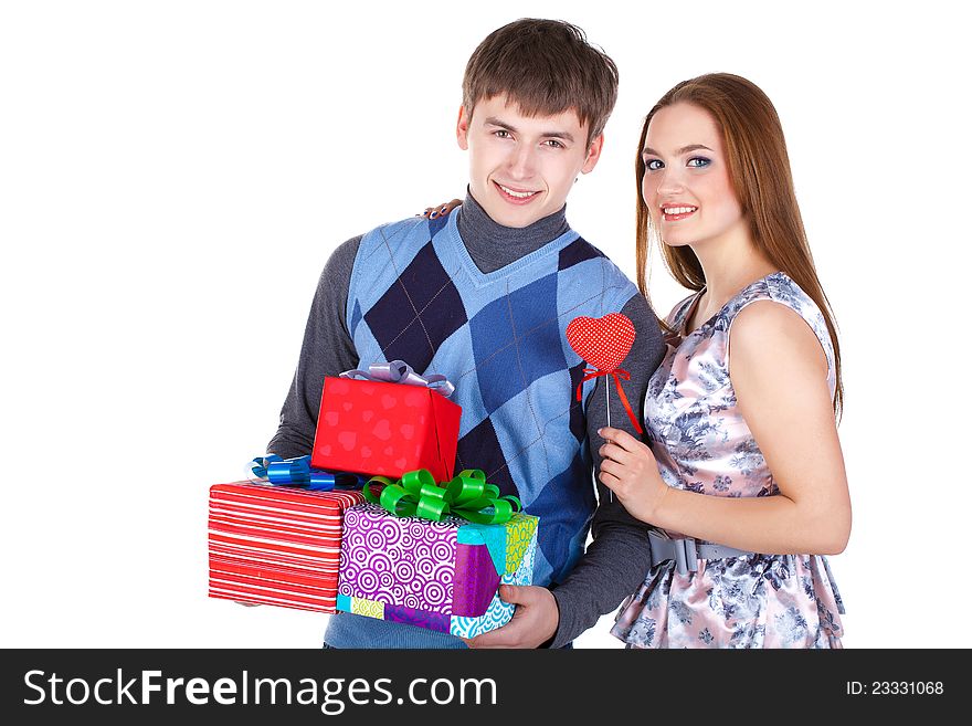Young couple with gifts