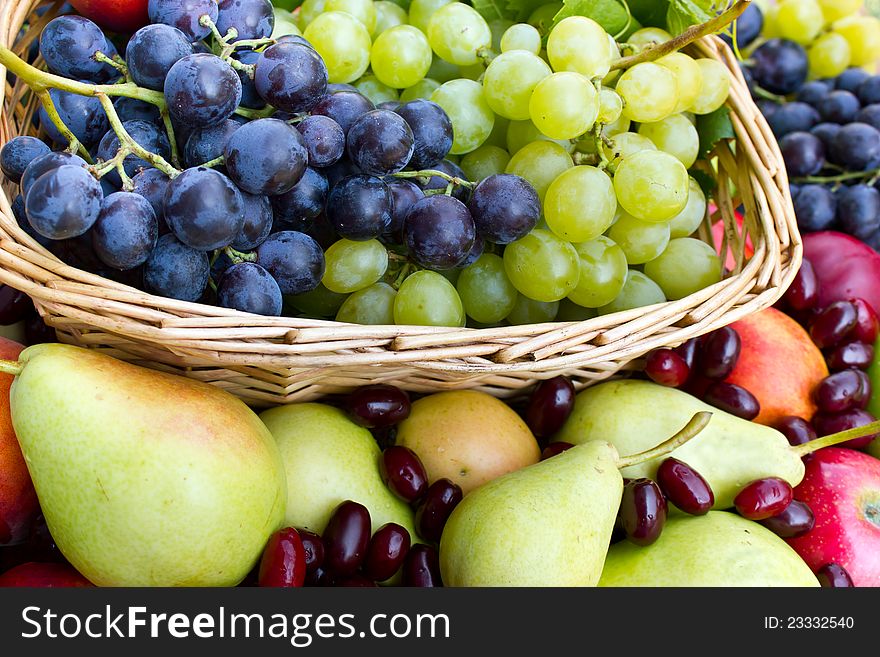 Fresh organic fruits in the wicker basket