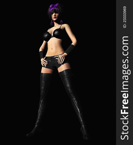 Leather Party Girl With Purple Hair