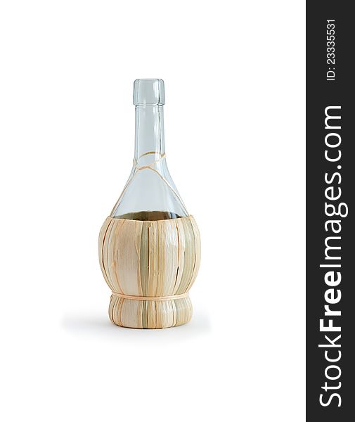 Empty glass bottle standing on white surface. Isolated with clipping path. Empty glass bottle standing on white surface. Isolated with clipping path