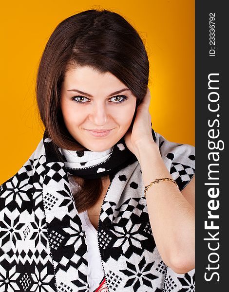 Young casual woman style in scarf and hat cap