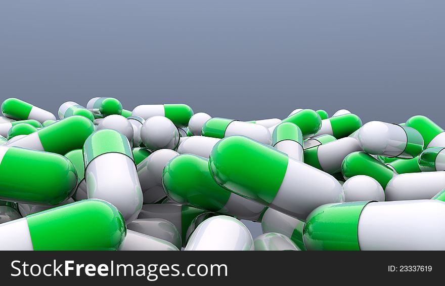 Pile of green and white pills