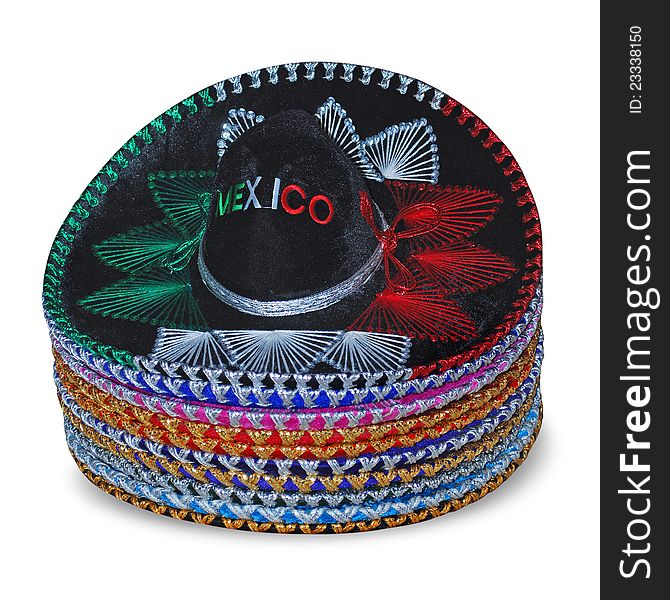 Pile of multicolor mexican sombreros. Pile of multicolor mexican sombreros