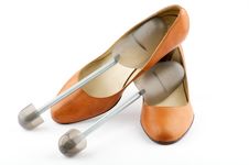 Ginger Red Color Female Shoes And Shoe Pads Stock Image