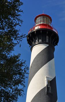 Striped Historic Lighthouse Against Blue Sky Royalty Free Stock Image Striped Historic Lighthouse Against Blue Sky Royalty Free Stock Image