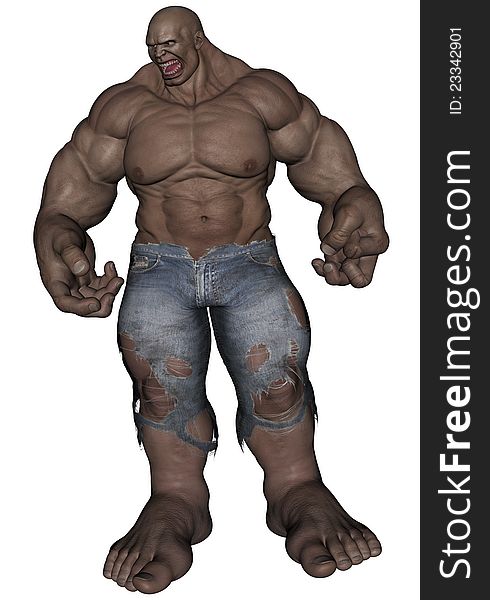 3D rendered monstrous bodybuilder man on white background isolated. 3D rendered monstrous bodybuilder man on white background isolated