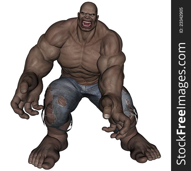 3D rendered monstrous bodybuilder man on white background isolated. 3D rendered monstrous bodybuilder man on white background isolated