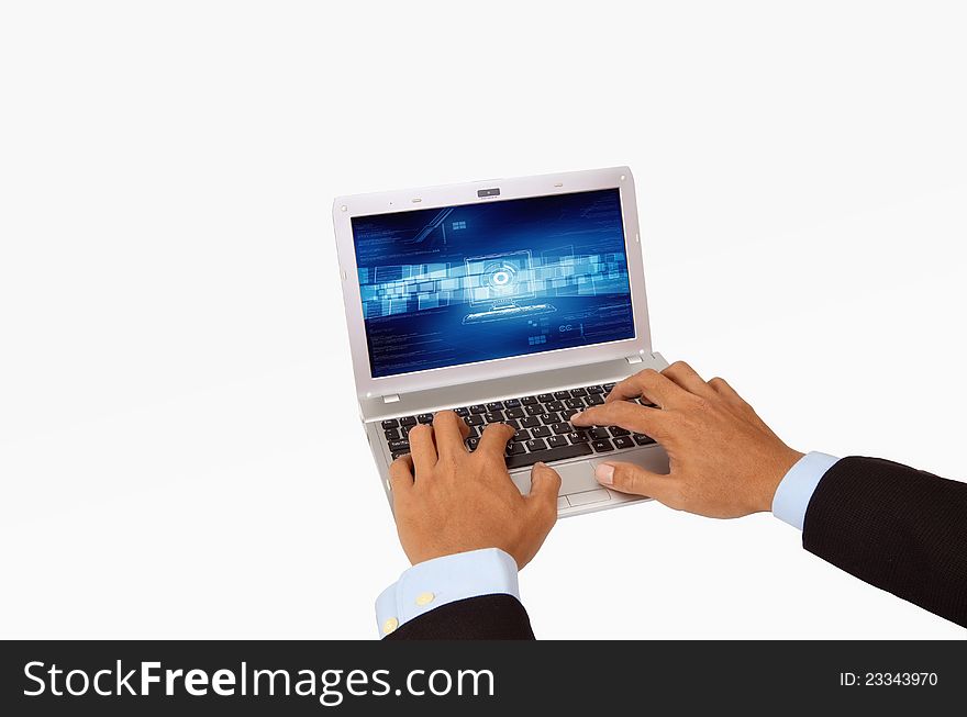 Businessman hand using laptop computer. You can change the screen display into any picture or image to suit your need. Businessman hand using laptop computer. You can change the screen display into any picture or image to suit your need.