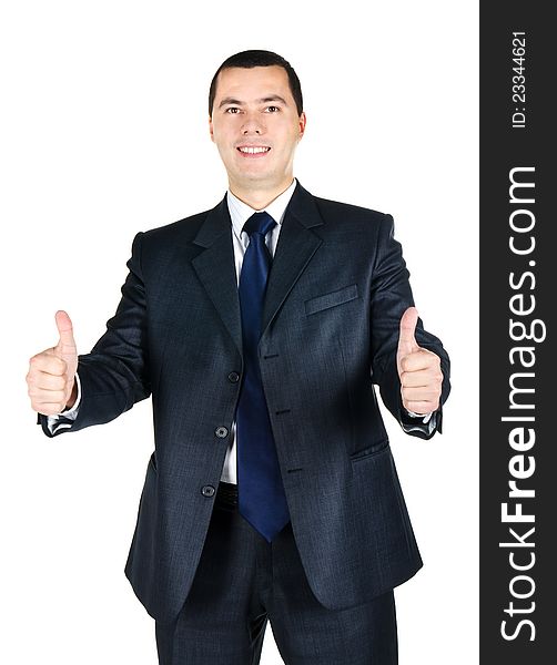 Portrait of businessman with thumb up