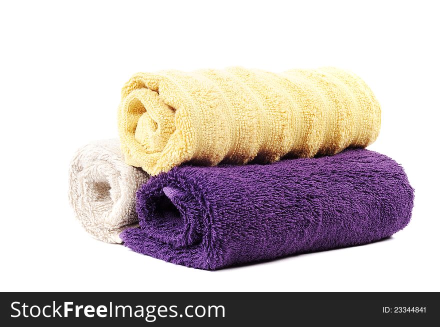 Spa or bathroom concept with towels , on a white background. Spa or bathroom concept with towels , on a white background