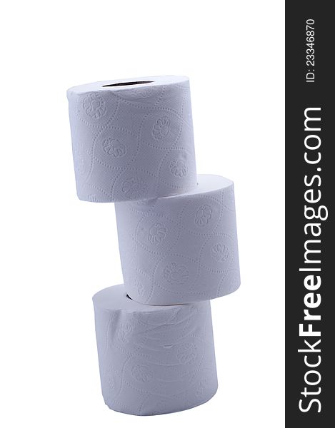 Three toilet paper isolated on white background