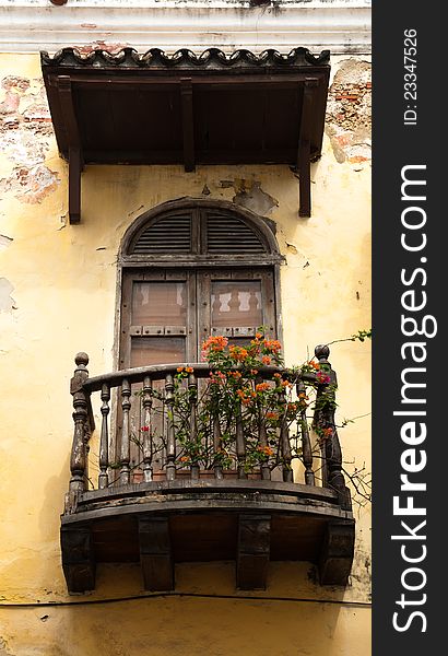 Old balcony in Cartagena of the Indies, columbia