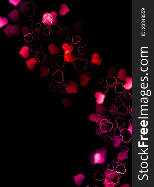 Waves of heart symbols on dark background, red and pink color for theme balance. Waves of heart symbols on dark background, red and pink color for theme balance