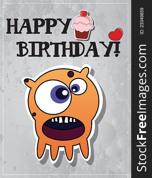 Birthday Card With Cute Monsters