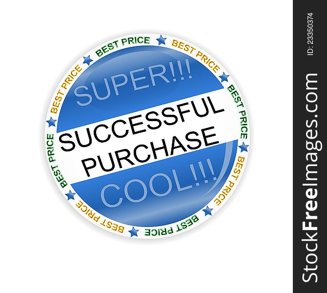 Blue successful purchase symbol located on a white background. Blue successful purchase symbol located on a white background