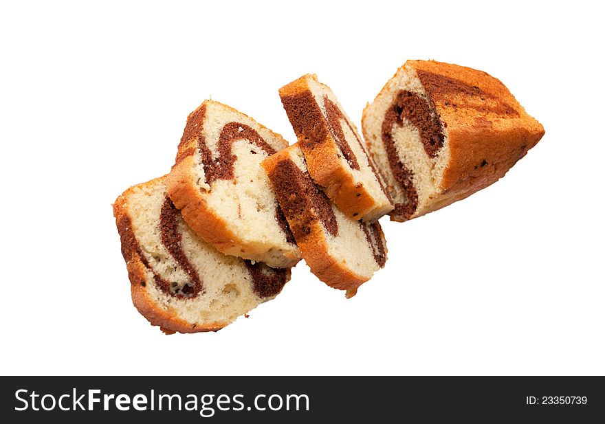 Roll with chocolate jam on a white background