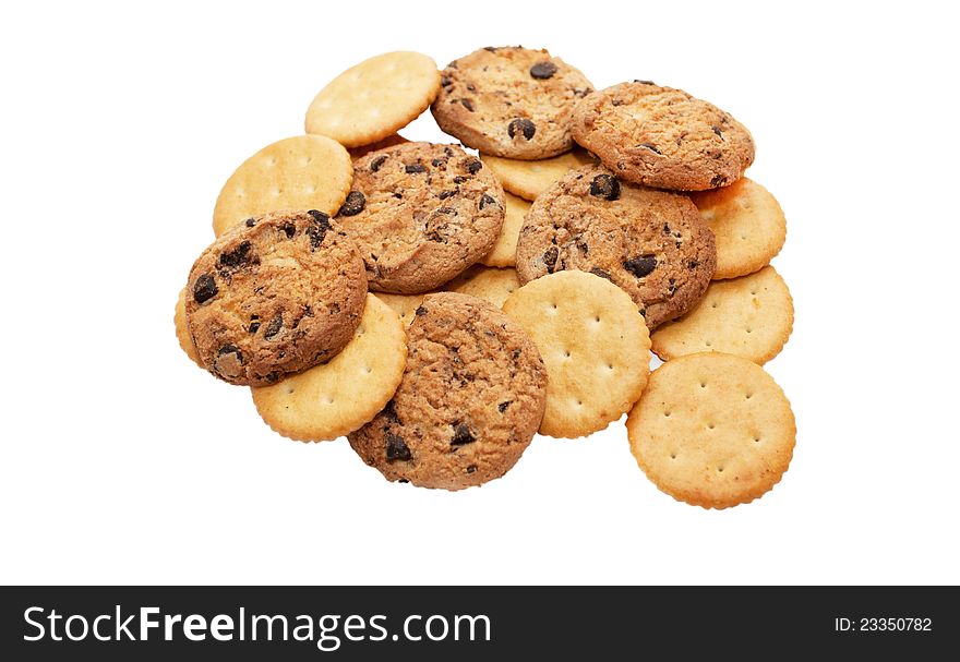 Different cereal cookies on a white background