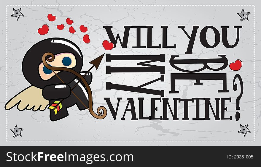 Ninja Valentine's day card, with cute ninja. Ninja Valentine's day card, with cute ninja
