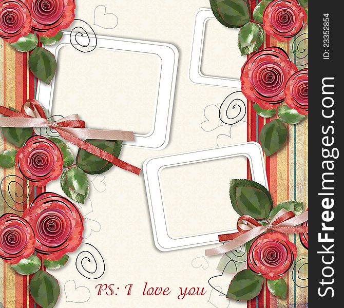 Retro card with flowers for congratulations or invitation on the vintage background. Retro card with flowers for congratulations or invitation on the vintage background