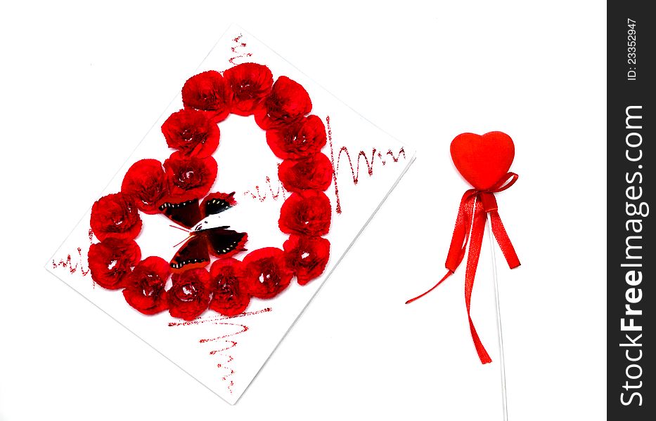 Red heart and a Red stcard for st. Valentine&#x27;s day