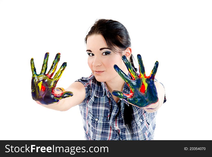 Colored woman's hands on white background. Colored woman's hands on white background