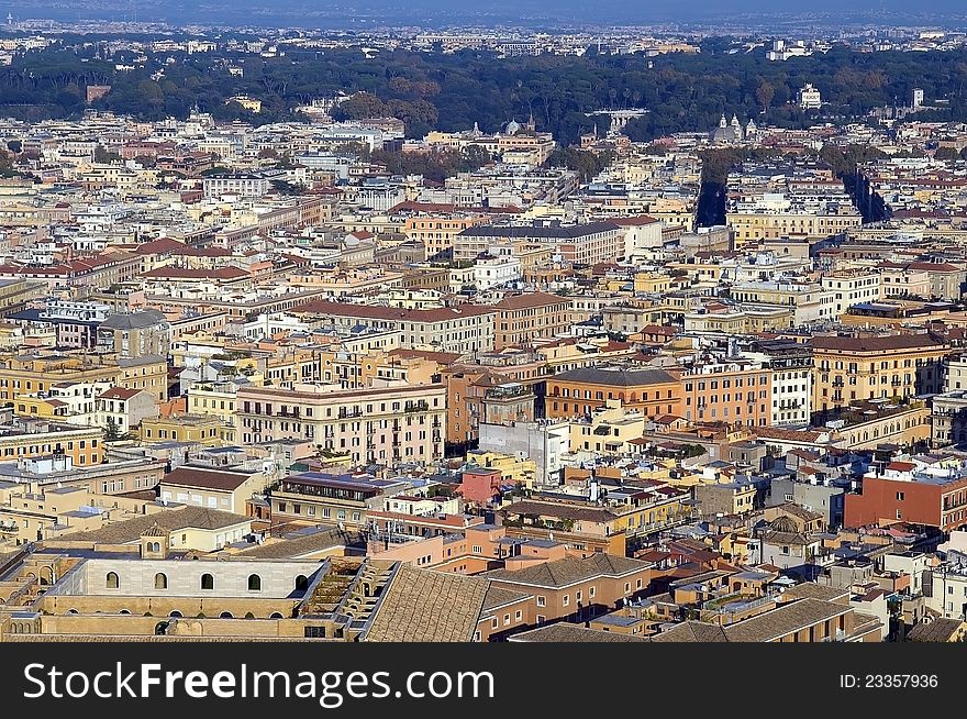 Panoramic view of Rome from the height of St. Peter's
