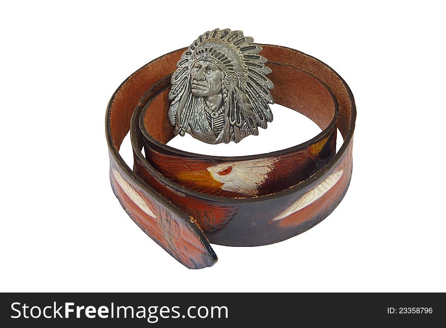 Stainless steel indian head buckle and leather belt. Stainless steel indian head buckle and leather belt