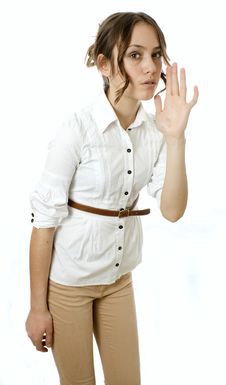 Profile View Of Girl Calling Someone Against White Royalty Free Stock Images