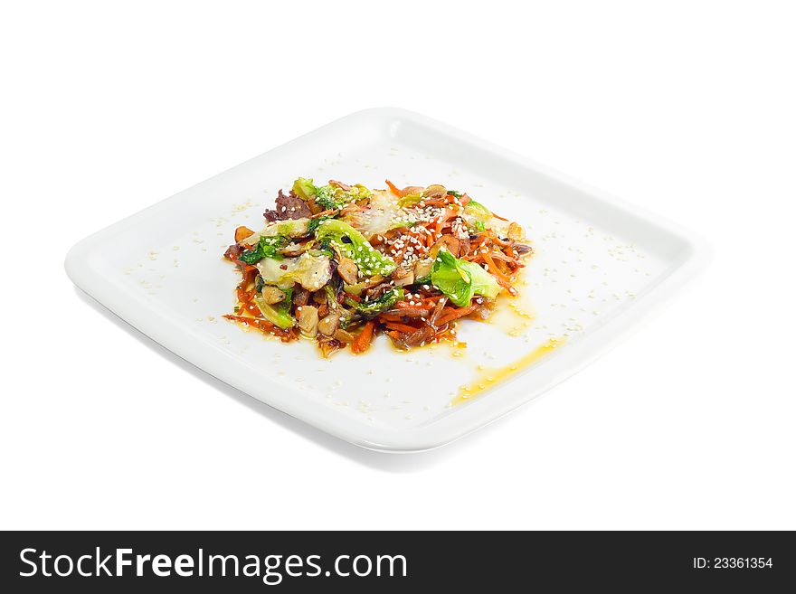 Grilled vegetables with a sesame on a white background