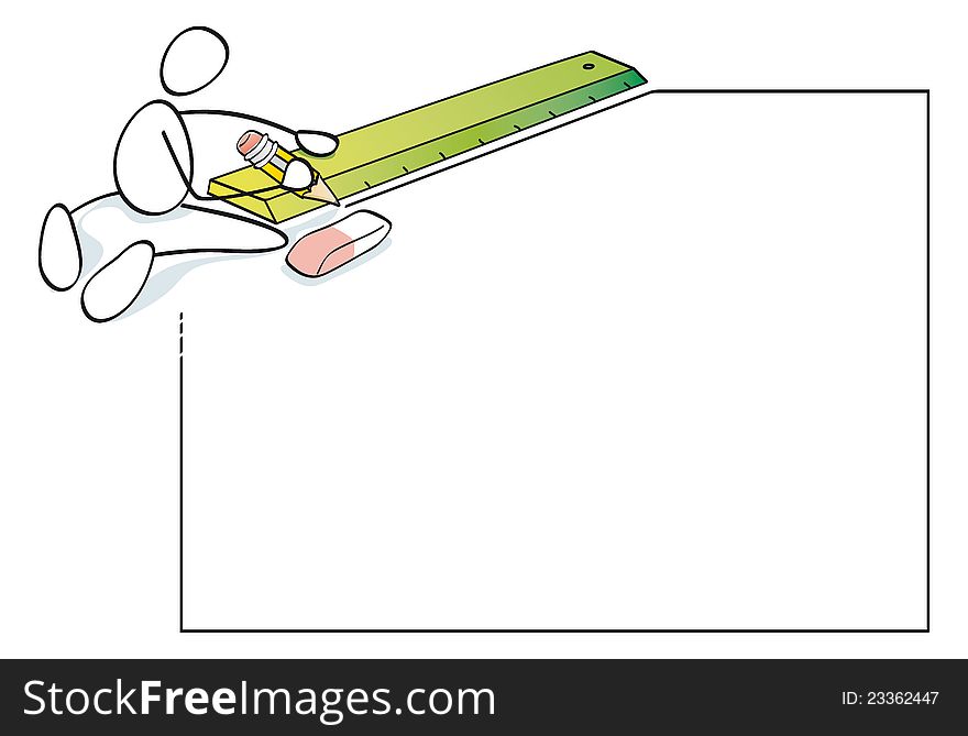 Person making lines with a ruler and a pencil. Person making lines with a ruler and a pencil