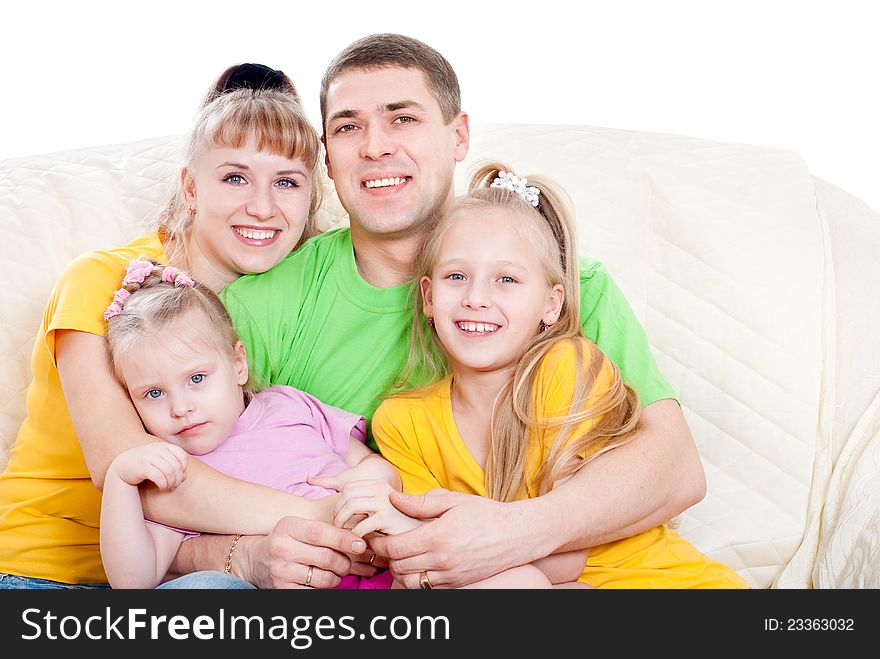 Family with daughters, a white background