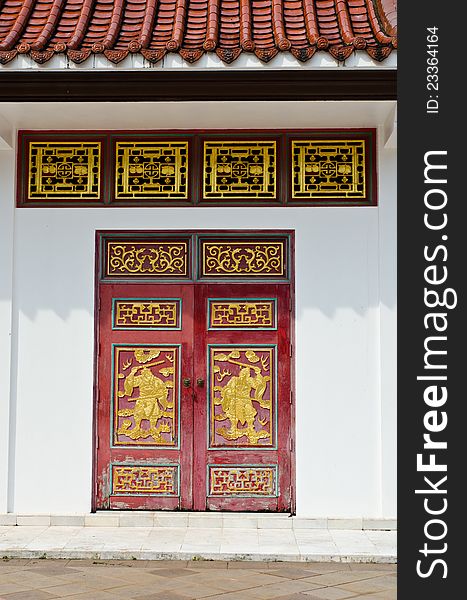 Old Door of Chinese Temple,East of Thailand.