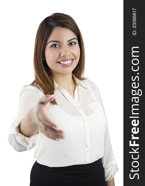 Hispanic Business Woman Offering Handshake