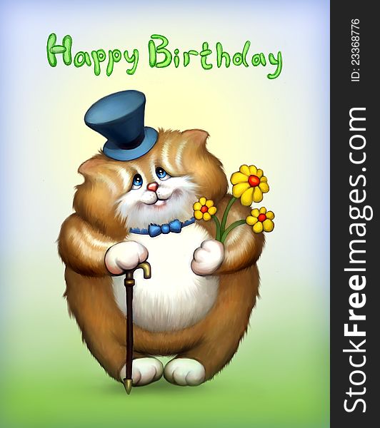 Birthday card with funny cat