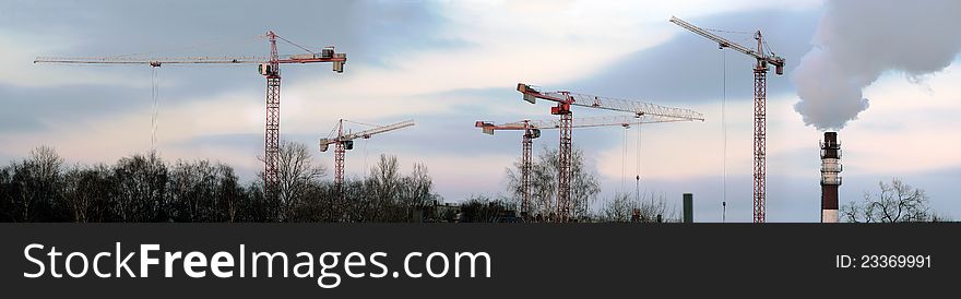 Two cranes at the construction site. Two cranes at the construction site