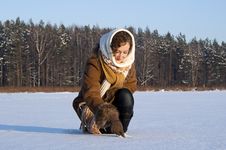 Draws On The Snow Girl Stock Photos