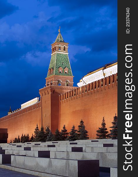 Red square at night, moving people around