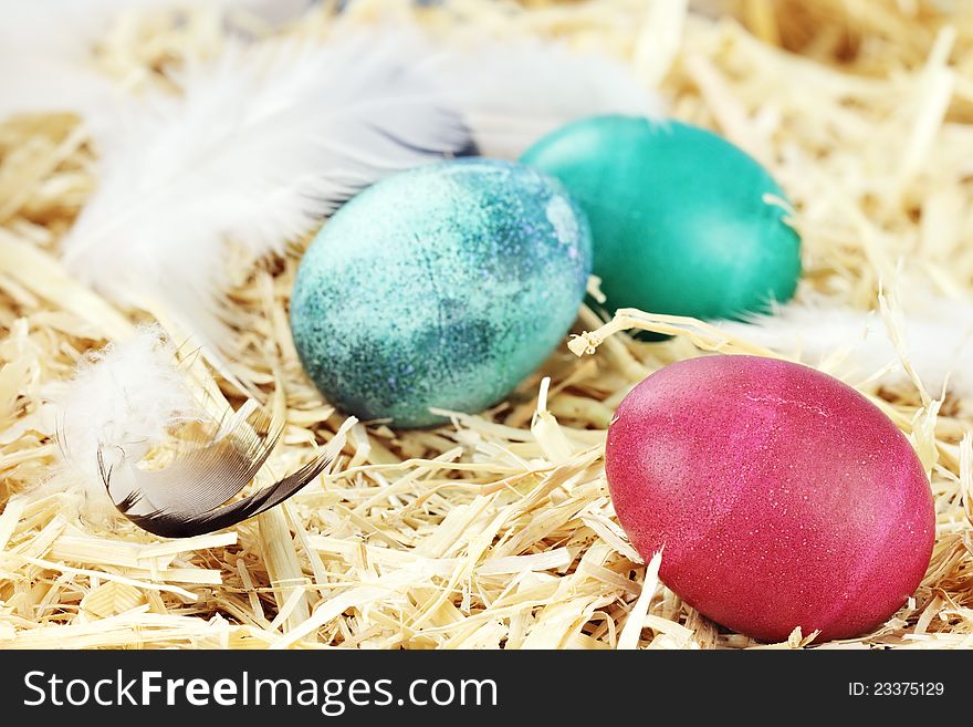 Easter Eggs In Straw