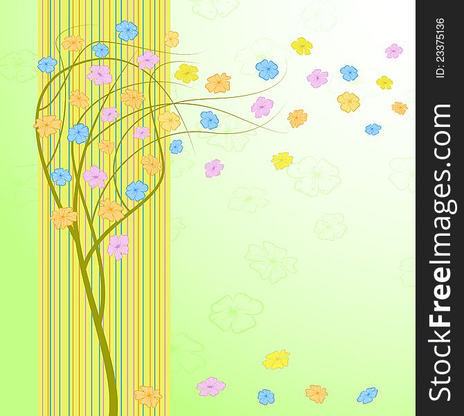 Abstract vector spring wind tree with flowers.