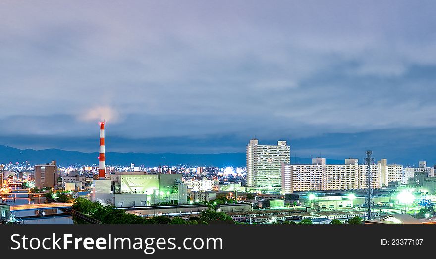 Night view of Osaka city with a long-time exposure