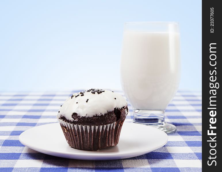 Chocolate Muffin And Glass Of Milk